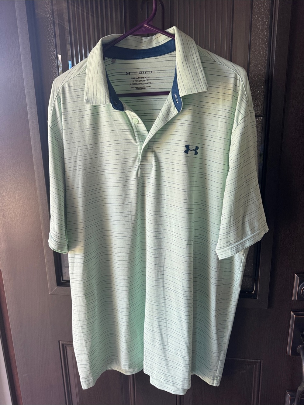 Under Armour Men's Mint Green Striped Polo with Navy Accents